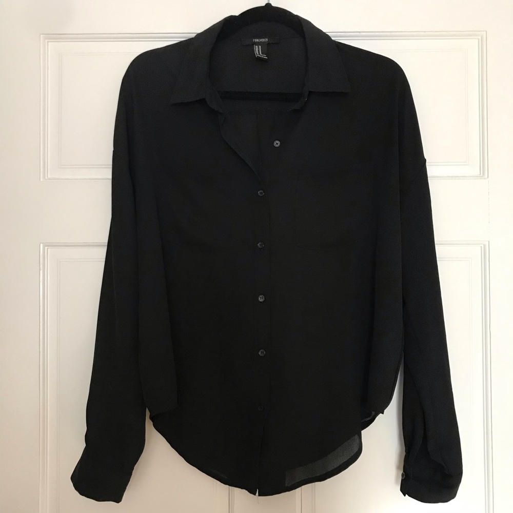 Forever 21 Long Sleeve Black Button Down Shirt
